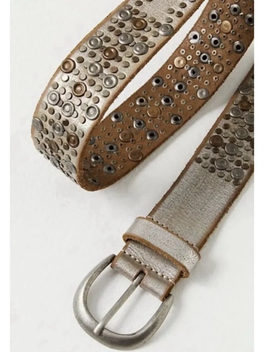 Free People Stardust Silver Studded Leather Belt M/L Metallic Western Boho NWT